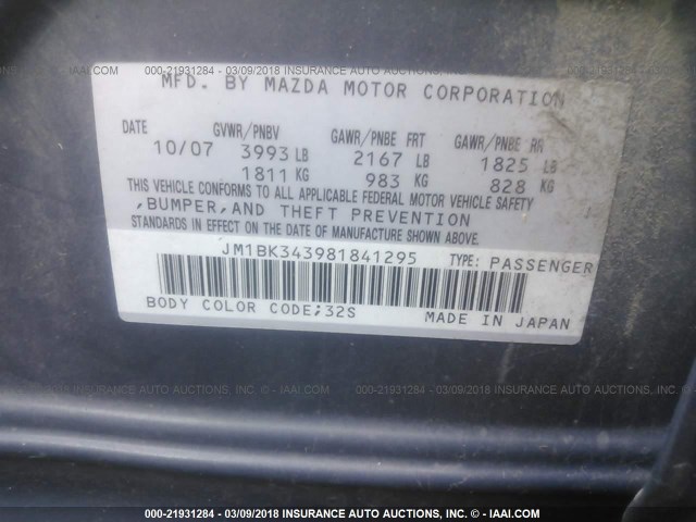 JM1BK343981841295 - 2008 MAZDA 3 HATCHBACK GRAY photo 9