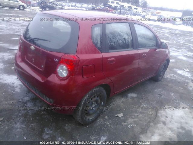 KL1TD66E49B349212 - 2009 CHEVROLET AVEO LS/LT RED photo 4