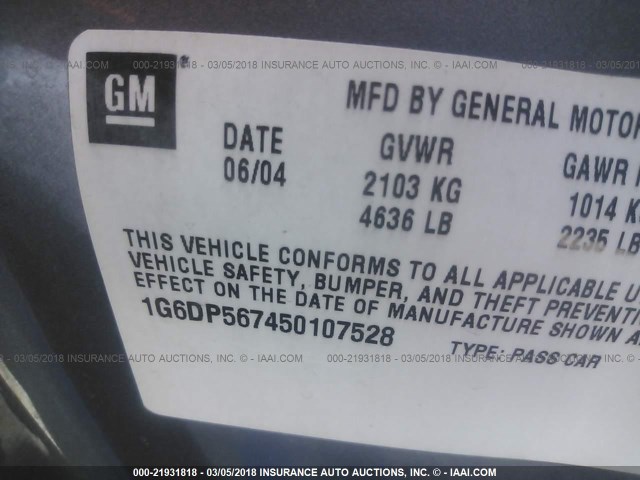 1G6DP567450107528 - 2005 CADILLAC CTS HI FEATURE V6 GRAY photo 9