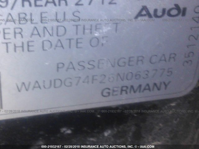 WAUDG74F26N063775 - 2006 AUDI A6 3.2 QUATTRO BLUE photo 9