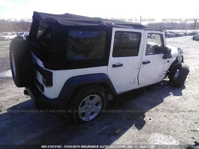 1C4BJWDG9DL658985 - 2013 JEEP WRANGLER UNLIMITE SPORT WHITE photo 4