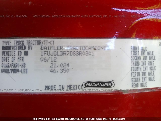 1FUJGLDR7DSBR0301 - 2013 FREIGHTLINER CASCADIA 125  RED photo 10