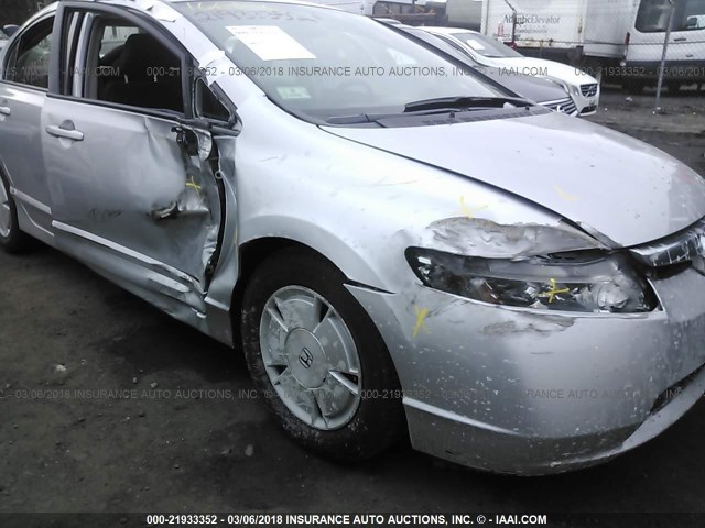 JHMFA36218S005613 - 2008 HONDA CIVIC HYBRID SILVER photo 6