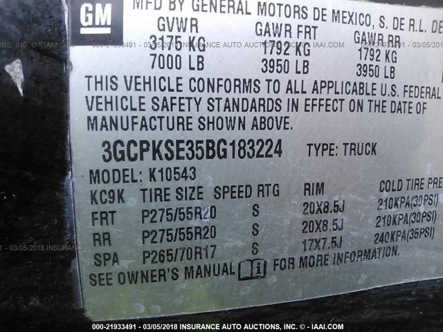 3GCPKSE35BG183224 - 2011 CHEVROLET SILVERADO K1500 LT BLACK photo 9