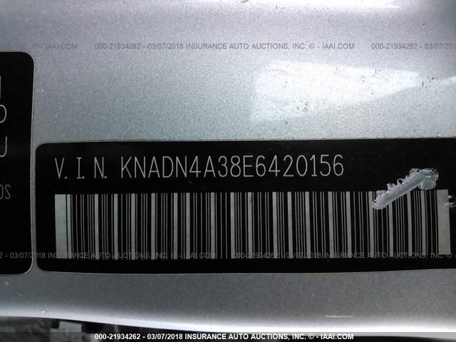 KNADN4A38E6420156 - 2014 KIA RIO EX SILVER photo 9