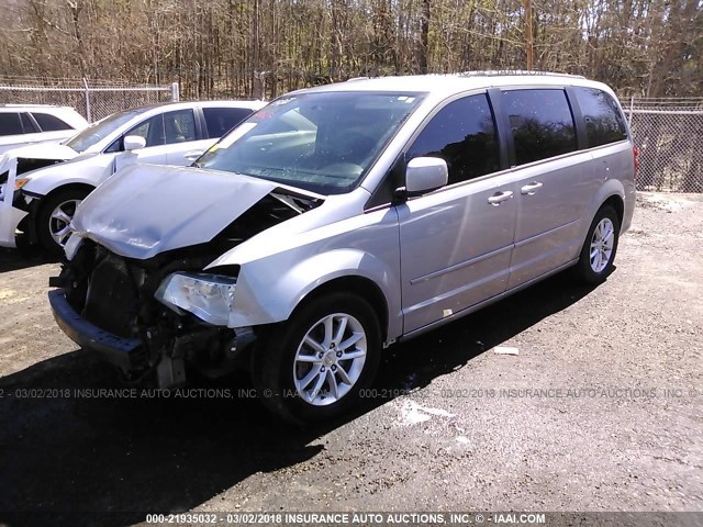 2C4RDGCG1DR738608 - 2013 DODGE GRAND CARAVAN SXT SILVER photo 2