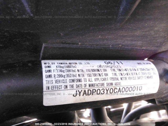 JYADP03Y0CA000010 - 2012 YAMAHA XT1200ZC BLACK photo 10