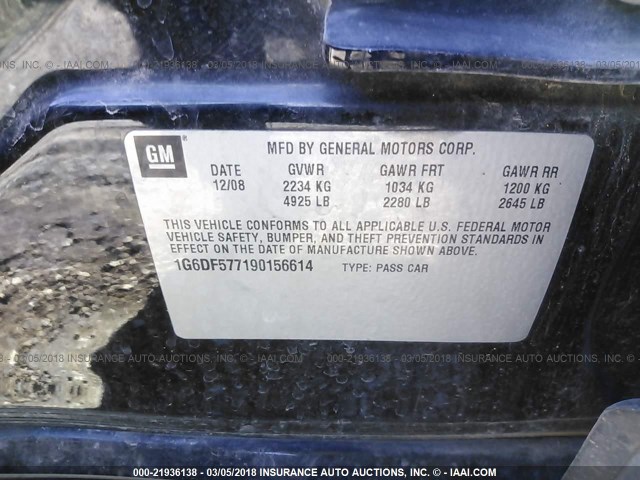 1G6DF577190156614 - 2009 CADILLAC CTS BLACK photo 9