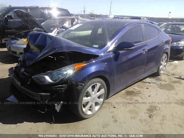 5NPDH4AE8DH271165 - 2013 HYUNDAI ELANTRA GLS/LIMITED BLUE photo 2