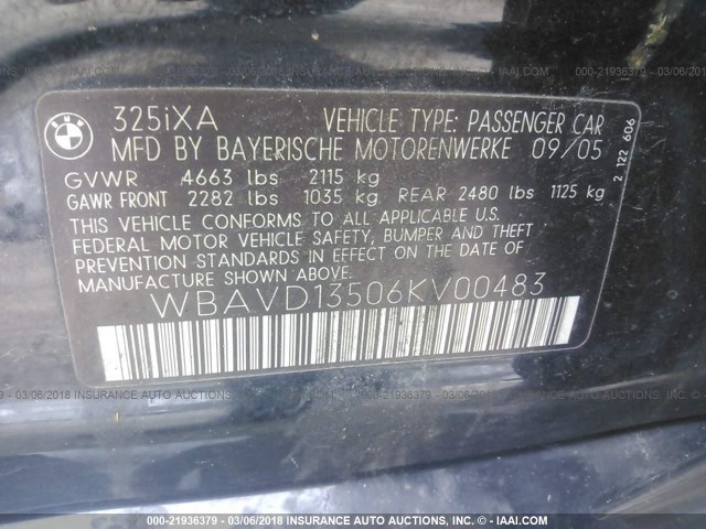 WBAVD13506KV00483 - 2006 BMW 325 XI BLACK photo 9