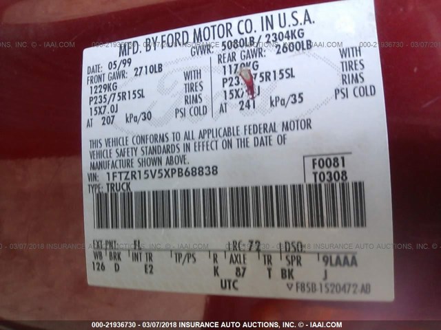 1FTZR15V5XPB68838 - 1999 FORD RANGER SUPER CAB RED photo 9