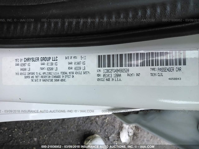 1C3BC2FG4BN582520 - 2011 CHRYSLER 200 LIMITED WHITE photo 9