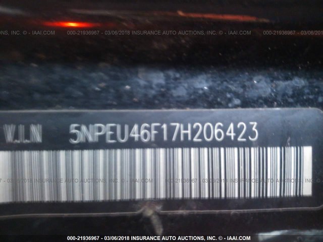 5NPEU46F17H206423 - 2007 HYUNDAI SONATA SE/LIMITED BLACK photo 9