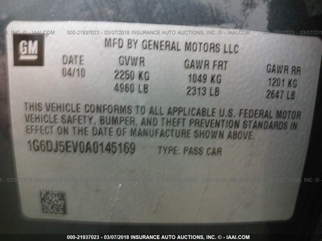 1G6DJ5EV0A0145169 - 2010 CADILLAC CTS PERFORMANCE COLLECTION Серый фото 9