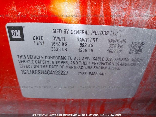 1G1JA6SH4C4122227 - 2012 CHEVROLET SONIC LS 橙色 照片 9