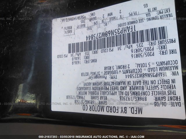 1FAHP35N68W275844 - 2008 FORD FOCUS SE/SEL/SES BLACK photo 9