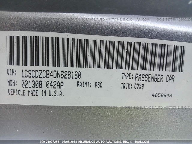 1C3CDZCB4DN628160 - 2013 DODGE AVENGER SXT SILVER photo 9