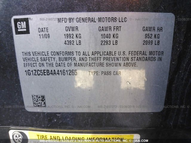 1G1ZC5EB4A4161265 - 2010 CHEVROLET MALIBU 1LT 灰色 照片 9