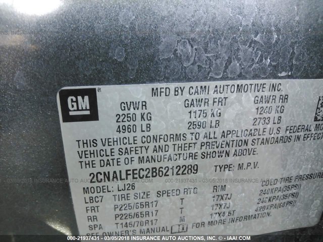 2CNALFEC2B6212289 - 2011 CHEVROLET EQUINOX LTZ GRAY photo 9