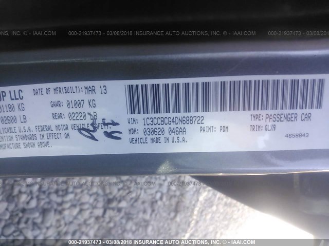 1C3CCBCG4DN688722 - 2013 CHRYSLER 200 LIMITED GRAY photo 9