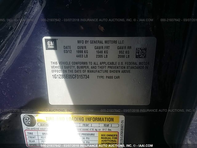 1G1ZB5E05CF315734 - 2012 CHEVROLET MALIBU LS 蓝色 照片 9