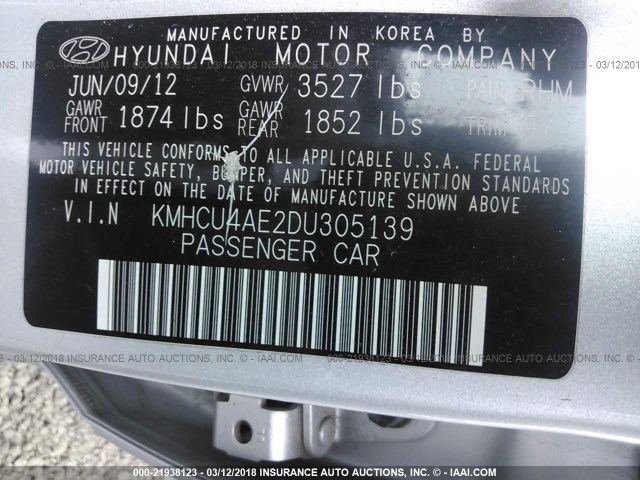 KMHCU4AE2DU305139 - 2013 HYUNDAI ACCENT GLS/SE SILVER photo 9