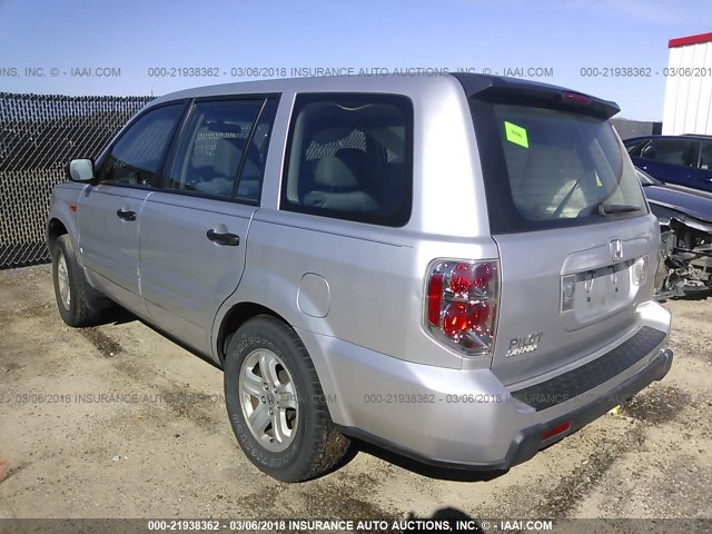 5FNYF28187B020664 - 2007 HONDA PILOT LX SILVER photo 3