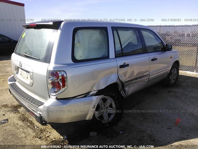 5FNYF28187B020664 - 2007 HONDA PILOT LX SILVER photo 4