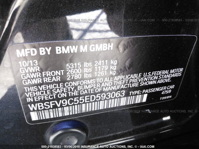 WBSFV9C55ED593063 - 2014 BMW M5 BLACK photo 9