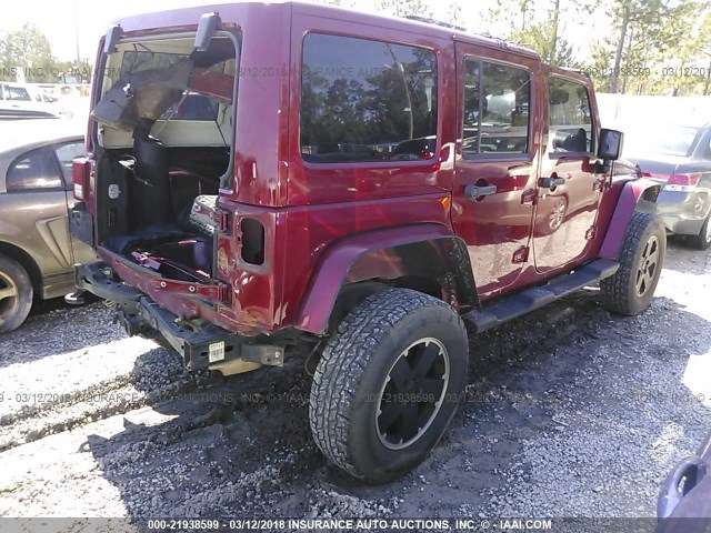 1C4BJWEG0CL280892 - 2012 JEEP WRANGLER UNLIMITE SAHARA MAROON photo 4