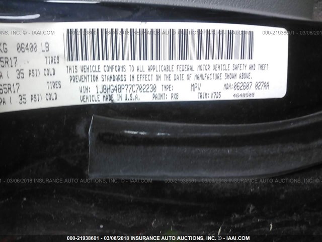1J8HG48P77C702230 - 2007 JEEP COMMANDER BLACK photo 9