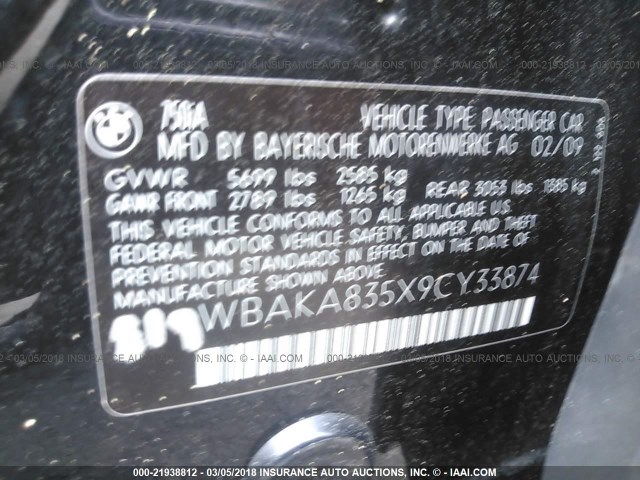WBAKA835X9CY33874 - 2009 BMW 750 I BLACK photo 9