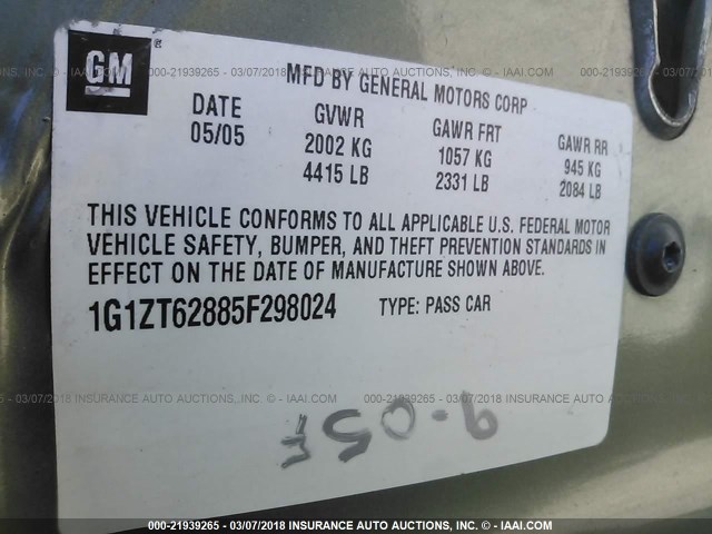 1G1ZT62885F298024 - 2005 CHEVROLET MALIBU MAXX LS GREEN photo 9