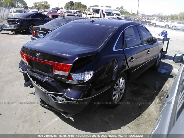 KMHFC46F77A202774 - 2007 HYUNDAI AZERA SE/LIMITED PURPLE photo 4