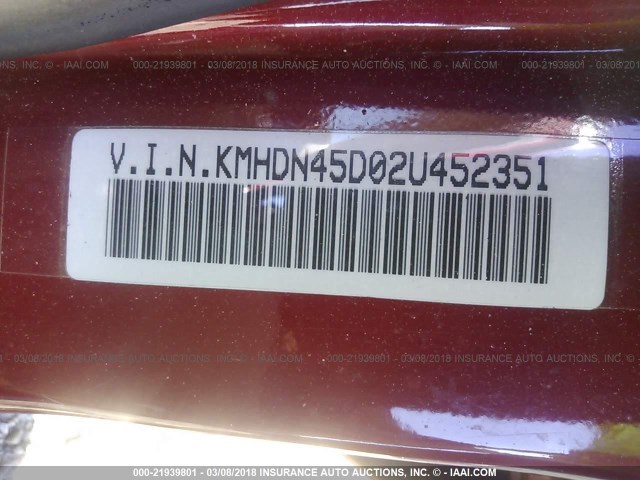 KMHDN45D02U452351 - 2002 HYUNDAI ELANTRA GLS/GT RED photo 9