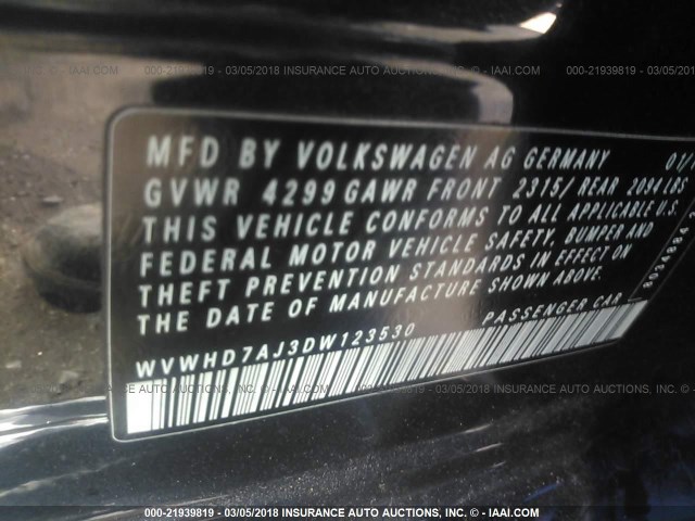 WVWHD7AJ3DW123530 - 2013 VOLKSWAGEN GTI GRAY photo 9