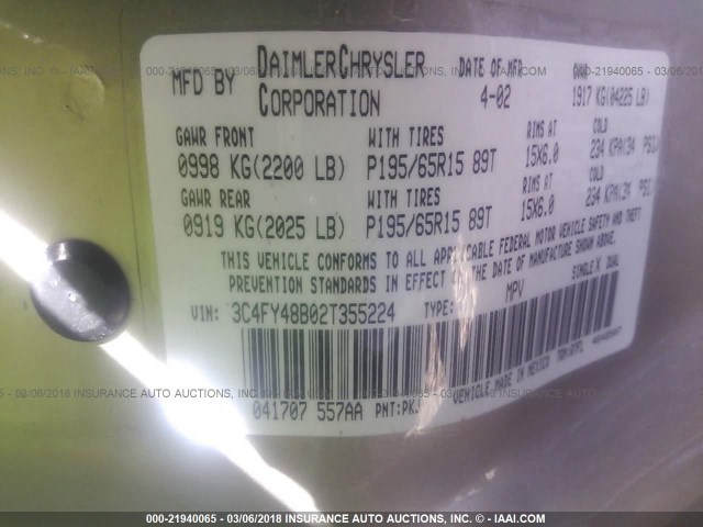 3C4FY48B02T355224 - 2002 CHRYSLER PT CRUISER CLASSIC 金色 照片 9