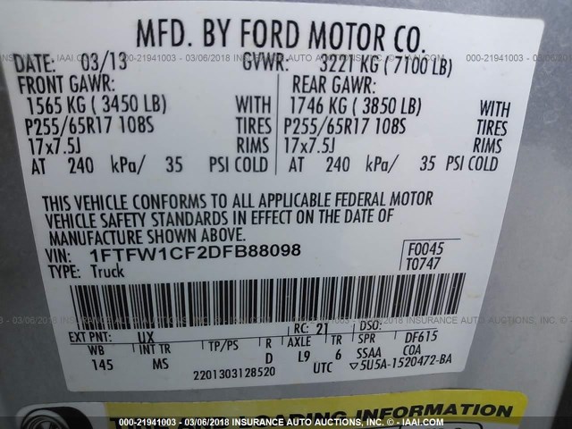 1FTFW1CF2DFB88098 - 2013 FORD F150 SUPERCREW SILVER photo 9