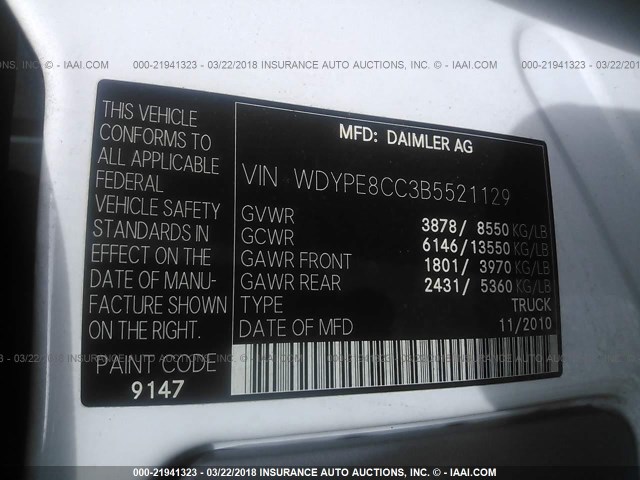 WDYPE8CC3B5521129 - 2011 FREIGHTLINER Sprinter 2500 BLUE photo 9