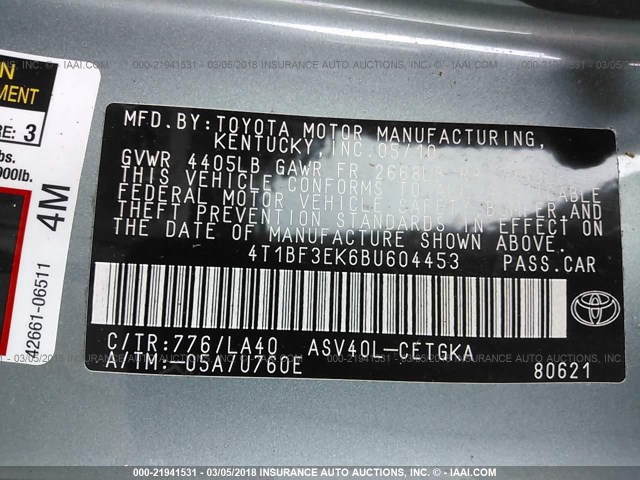 4T1BF3EK6BU604453 - 2011 TOYOTA CAMRY SE/LE/XLE GRAY photo 9