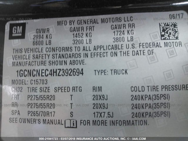 1GCNCNEC4HZ392694 - 2017 CHEVROLET SILVERADO C1500/C1500  LS BLACK photo 9