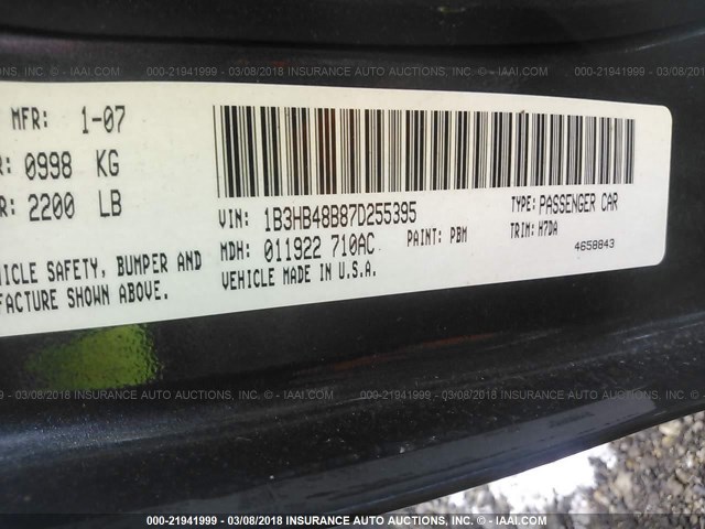 1B3HB48B87D255395 - 2007 DODGE CALIBER SXT BLUE photo 9