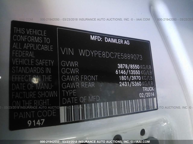 WDYPE8DC7E5889073 - 2014 FREIGHTLINER 2500 SPRINTER 2500 WHITE photo 10