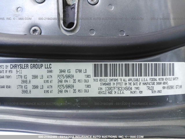 1C6RD7FT8CS145034 - 2012 DODGE RAM 1500 ST GRAY photo 9