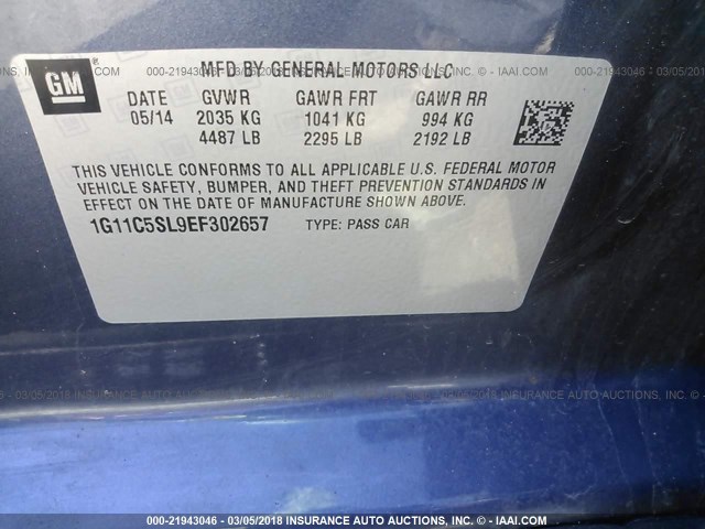 1G11C5SL9EF302657 - 2014 CHEVROLET MALIBU 1LT 蓝色 照片 9