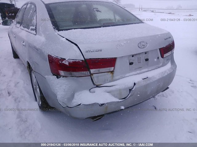 5NPEU46F76H030279 - 2006 HYUNDAI SONATA GLS/LX SILVER photo 6