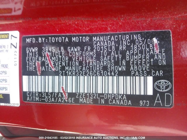 2T1KR32E26C610442 - 2006 TOYOTA COROLLA MATRIX XR RED photo 9