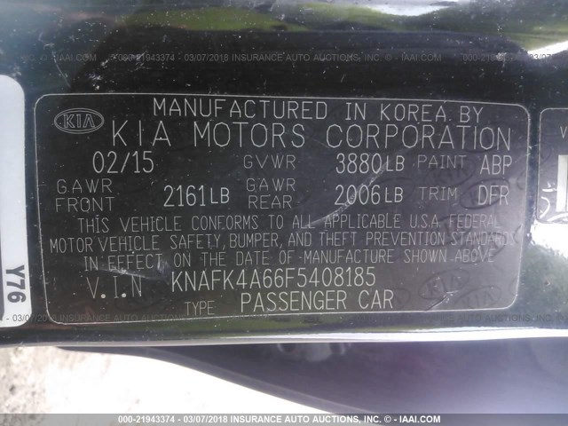 KNAFK4A66F5408185 - 2015 KIA FORTE LX BLACK photo 9