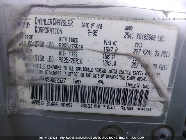 1J4GL48K45W622327 - 2005 JEEP LIBERTY SPORT SILVER photo 9