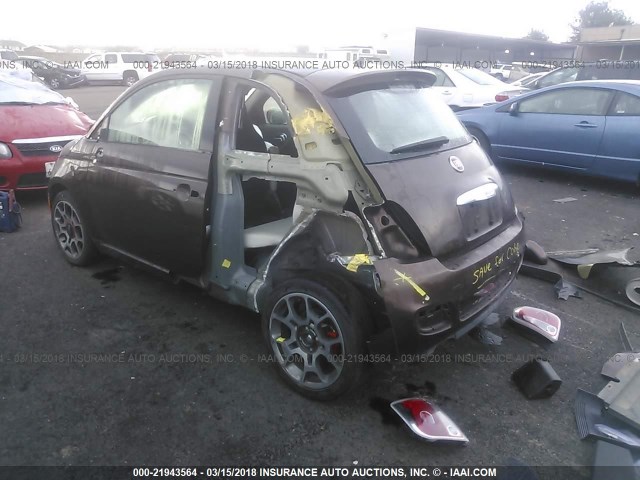 3C3CFFBR7ET228568 - 2014 FIAT 500 SPORT BROWN photo 3